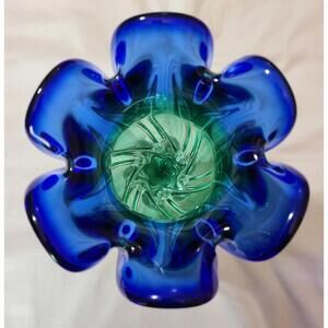 Royal Gallery Art Glass Vase Blue Green Tulip Flower Design Made In Poland Heavy